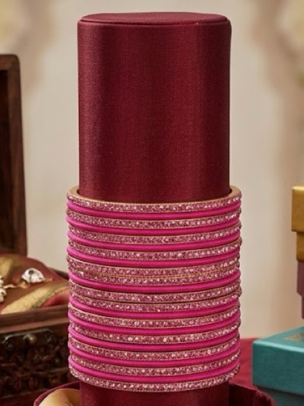 Maharaja's Pink Hand-Stoned Bridal Bangles - Set